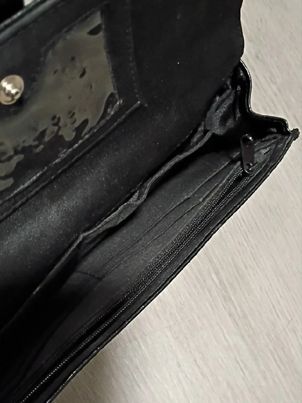 Black Croc-Embossed Leather Clutch with Silver Buckle